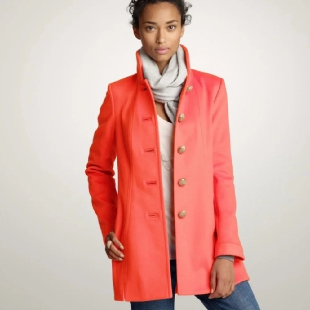 J. Crew coral 100% wool coral Griffin pea coat style 20031 sz 4 $278